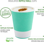 Restaurantware 16 Ounce Double Wall Disposable Coffee Cups, 500 Insulated Light Green Paper Tumblers with Ripple Wall Design, Lids Sold Separately for Hot Drinks like Tea, Hot Chocolate and More