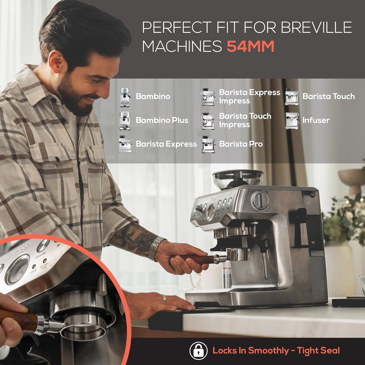 Bottomless Portafilter 54mm Fits Breville Machines – Precision Basket with 950 Laser-Cut Holes for High Extraction