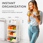 TidyFriend Small Stackable Storage Bins for Pantry - 4 Pack, Stackable Bins For Organizing Food, Kitchen, and Bathroom Essentials (White)