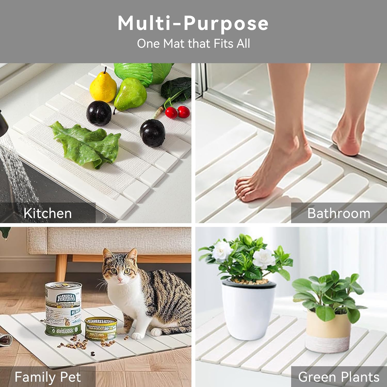 Large Stone Dish Drying Mat for Kitchen Counter, 24" x 16"Fast Dry Stone Mat, Super Absorbent Dish Drying Mat, Drying Board Diatomaceous for Kitchen, Utensils, Fruits, Instant Drying Stone Mat, White