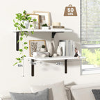 Fun Memories Floating Shelves for Wall, 12 Inch Deep Floating Shelves Set of 2, Wall Mounted Shelf with Metal Brackets, Rustic Wood Wide Shelf for Bathroom, Kitchen and Living Room, White, 24W x 12D