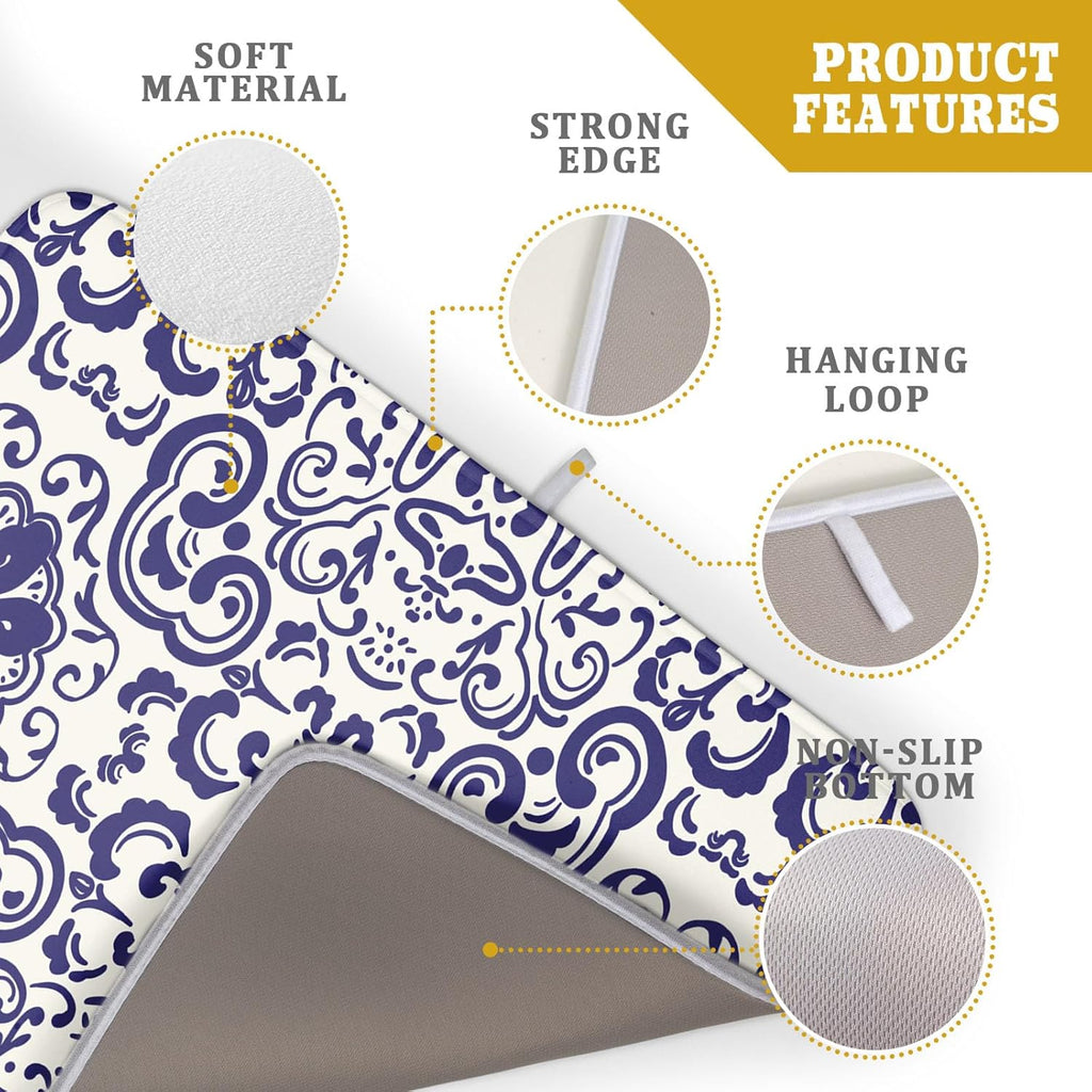 Boho Ethnic Design Dish Drying Mat for Kitchen Counter,Blue Bohemian Mandala Drying Mat 18 x 24 Inch with High Absorbent Reversible Microfiber Dish Drying Pad Dish Rack Pad Drainer Mat for Coffee Bar