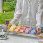 NCYP Glass Tea Bags Organizer with 5 Grids Compartments, Indoor Counter Top Brass Display Case with Lid, Storage Box, Gold, Decor, Teabag Storage, 14.5 x 3.6 x 3.66 Inches (Glass Box Only)