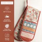 Maison d' Hermine Double Oven Mitts 100% Cotton 7"x35" Double Oven Mitt Heat Resistant BBQ Cooking Gloves with Loop, Baking, Grilling, Home, Kitchen, Handling Hot Pans (Romane)