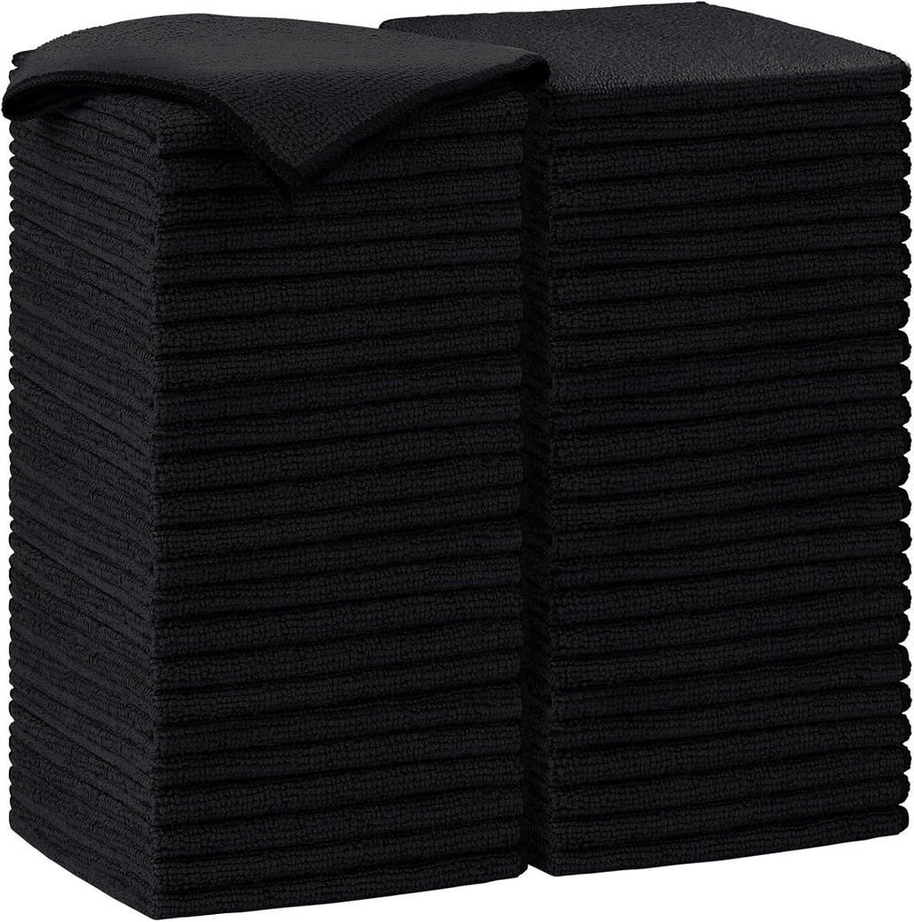 AIDEA Microfiber Cleaning Cloth-50PK, Soft Microfiber Towels for Cars, Absorbent Cleaning Rags, Lint-Free Streak-Free Wash Cloths for House, Kitchen, Window(12in.x12in), Black