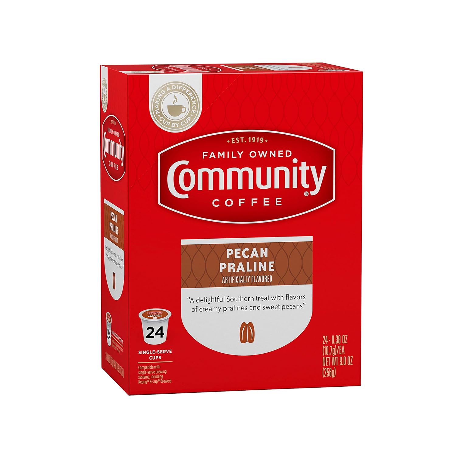Community Coffee Pecan Praline Flavored 96 Count Coffee Pods, Medium Roast, Compatible with Keurig 2.0 K-Cup Brewers, 24 Count (Pack of 4)