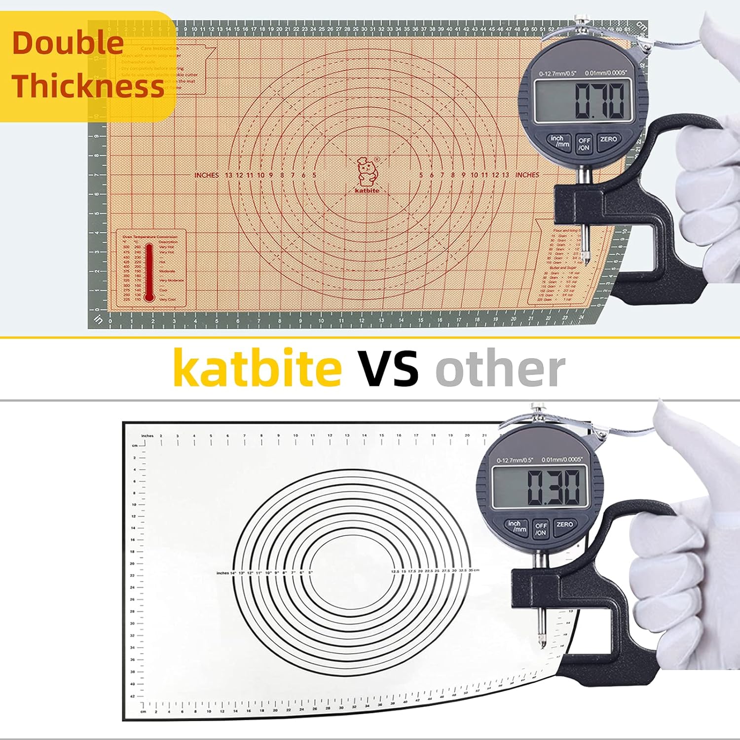 katbite Silicone Pastry Mat Non Stick, Silicone Baking Mat 26" x 16" with Measurement, Non-Slip Dough Rolling Mat for Counter, Oven Liner, Pie Crust, Reusable Fondant Mat Extra Thick