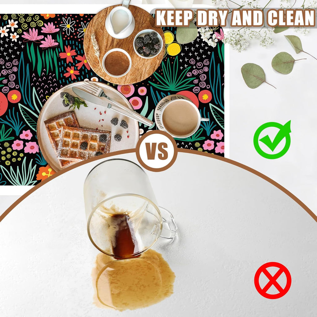 Dish Drying Mat Doodle Flower Meadow Coffee Bar Mat for Countertop Absorbent Rubber Backed Hide Stain Dish Drainer Rack Pad Coffee Pot Espresso Machine Dining Room Decoration 15.7 x 23.6 Inch