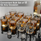 Ruckae 12 Pack 2 OZ Shot Glasses Set Clear Shot Glasses Bulk with Heavy Base Bar Square Glass Shot Cups for Vodka Tequila Whiskey Liquor