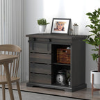 NSdirect Sideboard Coffee Bar Cabinet,Modern Farmhouse Buffet Station Sliding Barn Door Storage Credenza Console with Slat and Shelf Entryway Storage Cabinet Kitchen Dining Living Room, Brown