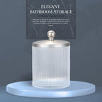 Glass Jar with Metal Lid for Bathroom Organization, Clear Apothecary Jar for Cotton Balls, Q Tips, and Small Accessories, Stylish Bathroom Storage Container Nickel, Clear