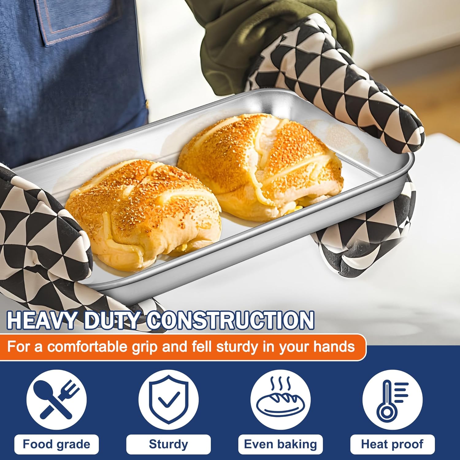 P&P CHEF 10.5 Inch Baking Cookie Sheet, Oven Pan Tray Stainless Steel Sheet Pan for Kitchen, Oven Bakeware for Multi Uses, Shiny Look & Dishwasher Safe, Healthy & Heavy Duty, 2Pcs