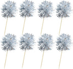Ephlyn 30Pcs Foil Firework Cupcake Toppers Sparkle Tinsel Cupcake Picks Happy Birthday Cake Toppers Drink Stirrers Cocktail Food Fruit Toothpicks for Baby Shower Birthday Party Supplies Silver