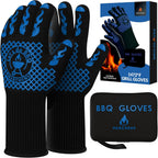 Pro-Series BBQ Gloves - Heat Resistant Grill, Grilling, and Oven Gloves for Culinary Experts - Extreme Fireproof Protection, Silicone Grip, Extra Long Mitts - Indoor & Outdoor - with Protective case