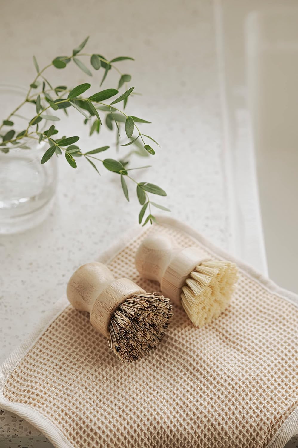 Jungle Culture Kitchen Dish Scrubber Set of 2 • Bamboo Dish Brush for Washing Pots, Pans, Dishes & Plates • Natural Bristle Wooden Brushes for Washing Up • Zero Waste Firm & Soft Eco Scrub Brush