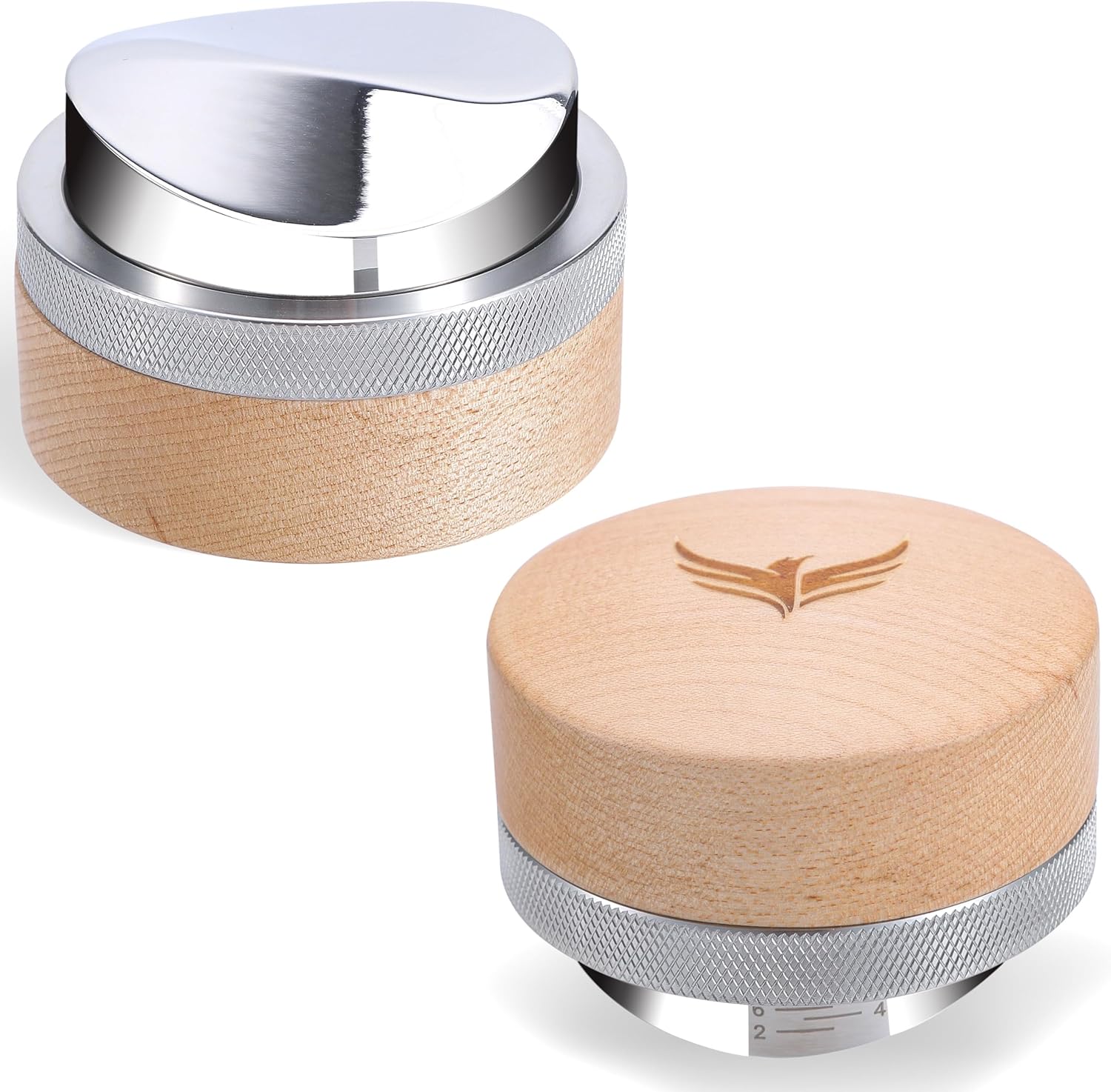 Espresso Distribution Tool 58.5mm Maple Coffee Distributor Adjustable Depth Stainless Steel Espresso Leveler Premium Espresso Machine Accessories For Coffee Bar