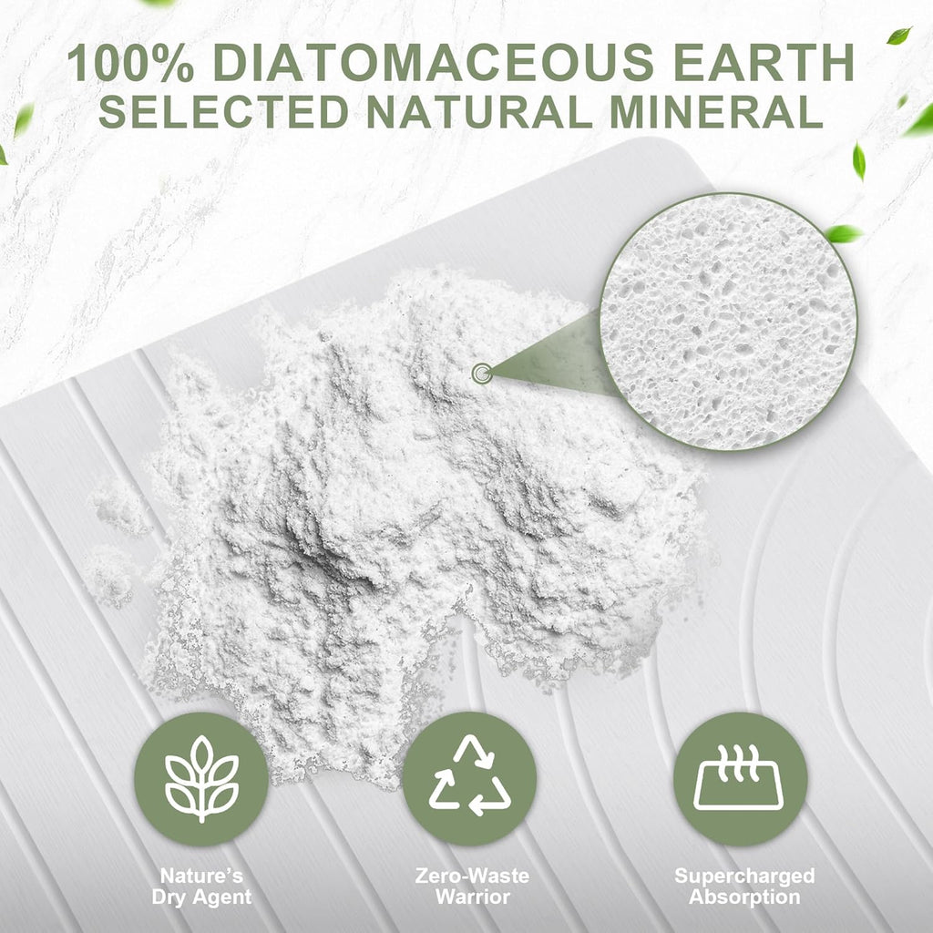 Large Stone Drying Mat for Kitchen Counter, 24" × 16" Diatomite Dish Drying Mat, Quick Dry Stone Mats, Ultra Absorbent Natural Diatomaceous Earth Mats for Dished, Bottles, White