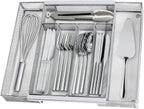 Silverware Organizer Metal Mesh, Drawer Organizer, Utensil Cutlery Tray Expandable Flatware Organizer with 7 Compartment Silver 9.4"~17.3" x 13.7"