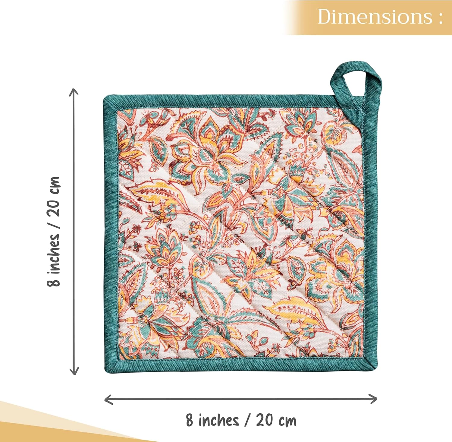 Maison d' Hermine Pot Holders 100% Cotton Heat Resistant Potholders 8" x 8" Hot Pads with Loop BBQ, Cooking, Baking, Grilling, Kitchen, Handling Hot Pans (Pack of 1, Nila)