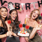 Chinco 100 Pcs Foil Firework Cupcake Toppers Sparkle Tinsel Cake Toppers Cake Decoration Cocktail Fruit Toothpick for Birthday Wedding Graduation Party(Red, Black)