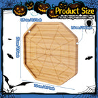 TJ POP Halloween Bamboo Serving Tray - Octagon Spider Web Design Snack Dessert Platter for Candy, Cheese, Natural Wood Appetizer Tray Charcuterie Board for Party, Home Decor & Food Display (10” x 9”)