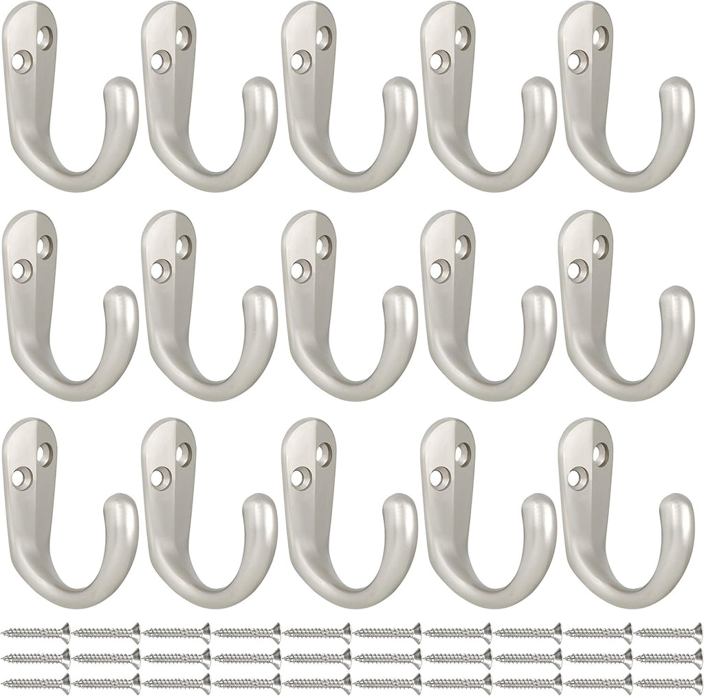 IBosins 15PCS Coat Hooks Wall Mounted Single Prong Robe Hook for Hanging Towel Hooks with 30 Screws for Bags, Hat, Cap, Scarf, Cup (Silvery)
