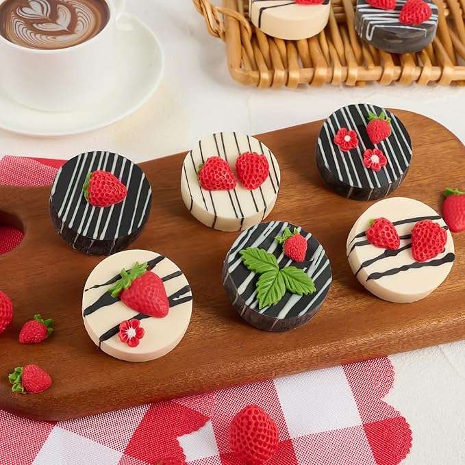 5 PCS Strawberry Baking Molds, Flowers Silicone Mold 3D Edible Strawberry Fruit Fondant Molds for Chocolate Candy Cupcake Cake Decoration Soap Wax Clay Resin Candle Making