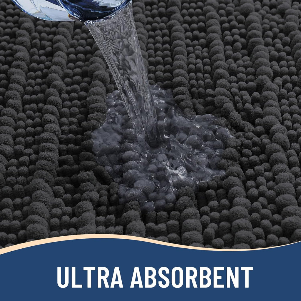 Arotive Luxury Chenille Bathroom Rug Mat, Extra Soft Thick Absorbent Shaggy Bath Rugs, Non-Slip Machine Wash Dry, Plush Bath Mats for Bathroom, Shower and Tub, 54x24, Dark Grey