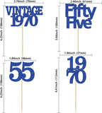 Gyufise 24Pcs Vintage 1970 Cupcake Toppers Glitter Cheers to 55 Fabulous Fifty Five Cupcake Picks 55th Birthday Wedding Anniversary Party Cake Decorations Supplies Deep Blue