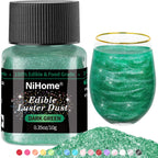 NiHome Edible Food-Grade Glitter Powder Glimmer Luster Dust Metallic Fancy Food Decorating Sprinkle Glimmery Dust for Drink Wine Beverage Cake Bakery Vegan Allergen-Free (Dark Green, 0.35oz/10g)