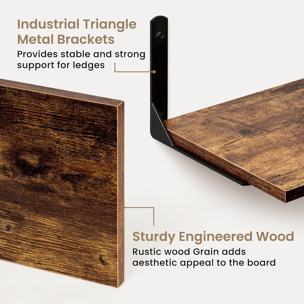 Fun Memories Deep Floating Shelves, 36W x 8D Floating Shelves Set of 2, Wall Mounted Shelf with Metal Brackets, Rustic Wood Wall Shelf for Bathroom, Kitchen and Living Room, Rustic Brown