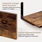 Fun Memories Deep Floating Shelves, 16W x 8D Floating Shelves Set of 2, Wall Mounted Shelf with Metal Brackets, Rustic Wood Wall Shelf for Bathroom, Kitchen and Living Room, Rustic Brown