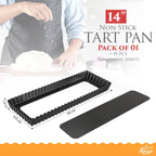 14 Inch Rectangular Tart Pan with Removable Bottom - Non-Stick, Deep Fluted for Tarts, Quiches, and Pies