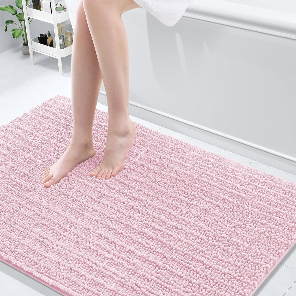 Arotive Luxury Chenille Bathroom Rug Mat, Extra Soft Thick Absorbent Shaggy Bath Rugs, Non-Slip Machine Wash Dry, Plush Bath Mats for Bathroom, Shower and Tub, 59x35, Pink