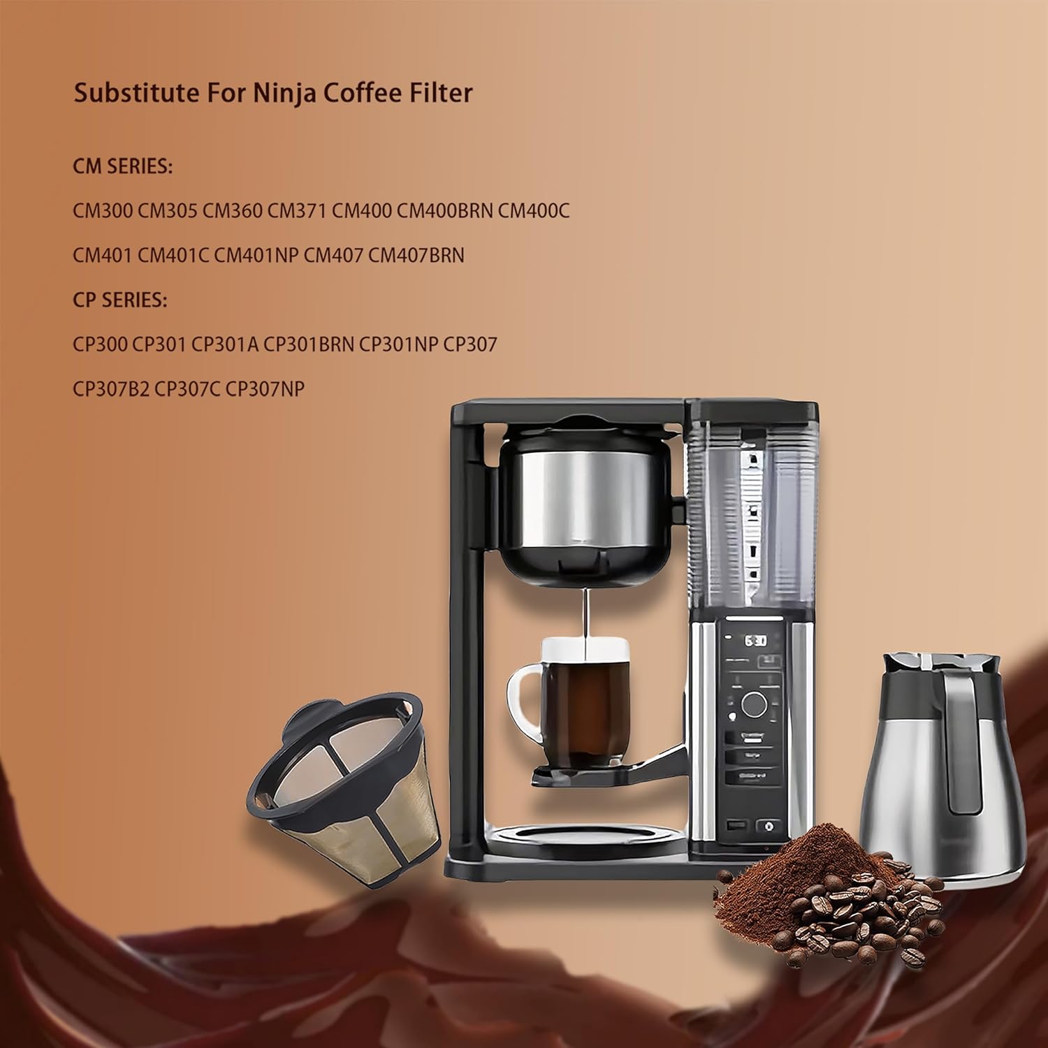 CM300 Coffee Filter Basket for Ninja,Reusable Permanent Coffee Pot Replacement for Ninja Coffee Maker CM300, CM305, CM360, CM371, CM400 (2 PCS)