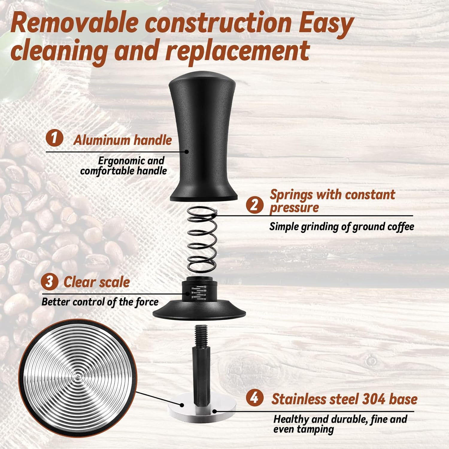Espresso Hand Tamper 51mm, Coffee Tamper with WDT Tool Calibrated Spring Loaded, Hand Tampers with Silicone Mat, 100% Flat Stainless Steel Base Tamper for Espresso Coffee Machine