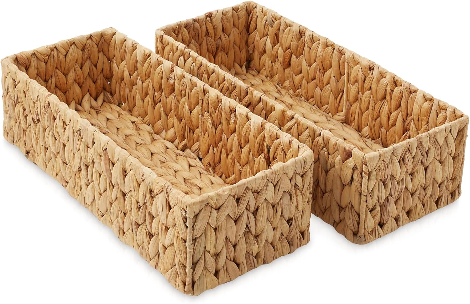 Casafield Set of 2 Bathroom Storage Baskets, Natural - Water Hyacinth, 16" W x 6.75" D x 4.25" H, Woven Toilet Tank Topper Bins for Organizing Tissues, Toilet Paper, Toiletries, Shelves