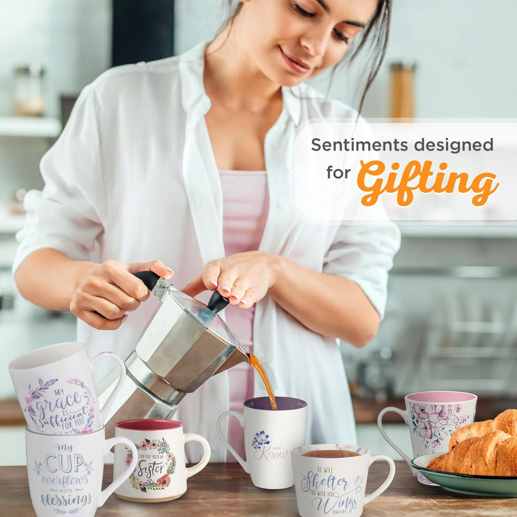 Christian Art Gifts Encouraging Ceramic Coffee & Tea Scripture Mug for Women: My Grace Is Sufficient Inspirational Bible Verse, Microwave/Dishwasher Safe, Cute Drinkware, White & Purple Floral, 12 oz.