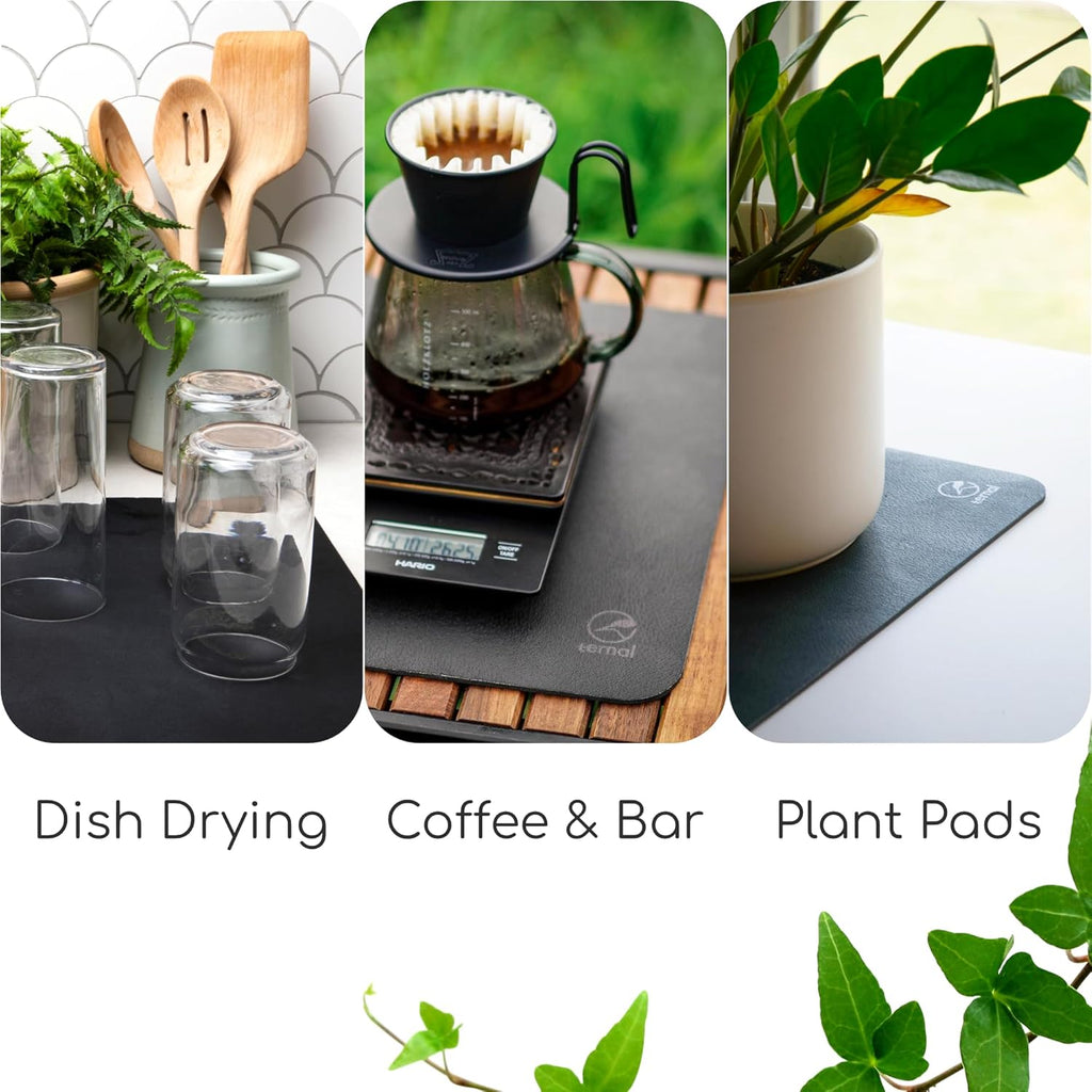 Ternal - Coffee Mat – 19x12 Inch Wet Bar Mat for Countertop | Absorbent, Quick-Dry Dish Drying Pad with Non-Slip Rubber Back | Fits Under Coffee-Maker, Espresso Machine, Dish Rack