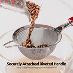 18/8 Stainless Steel Mesh Strainer: U-Taste 3.9 Inch Kitchen Fine Mesh Sieve Food Colander with Riveted Sturdy Silicone Handle and 30 Mesh Hole for Straining Flour, Quinoa, Tea, Juice (Red)