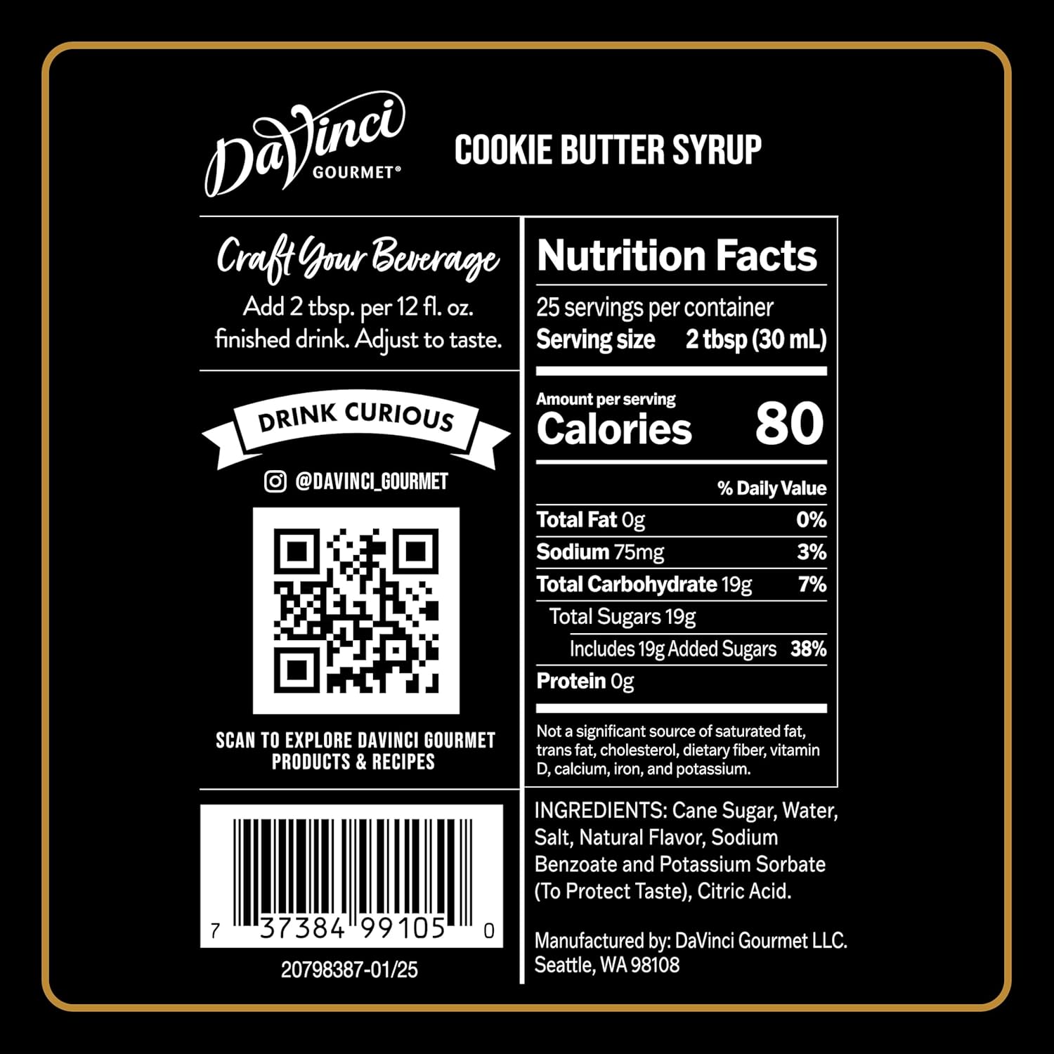DaVinci Gourmet Cookie Butter Syrup, 25.4 Fluid Ounces (Pack of 1)
