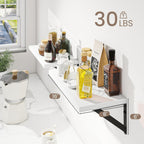 Dreamland White Floating Shelves for Wall, 16W x 8D Wall Mounted Shelves Set of 2, Floating Shelves Bedroom with Sturdy Metal Brackets for Living Room, Bathroom and Kitchen