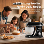Kitchen in the box Stand Mixer - 6.5 Quart Mixing Bowl with Handle, 900 Watt Heavy Bread Dough Standing Mixers Tilt-head with Dough Hook, Whisk, Flat Beater and Splash Guard (Black)