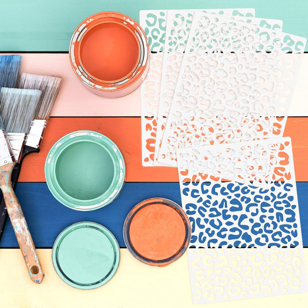 Zonon 4 Pieces Leopard Skin Stencil Reusable Cheetah Paint Stencil Template for Scrapbooking Fabric Drawing Tracing DIY Cake Furniture Wallpaper Floor Decor(5.9 x 8.3 Inch)