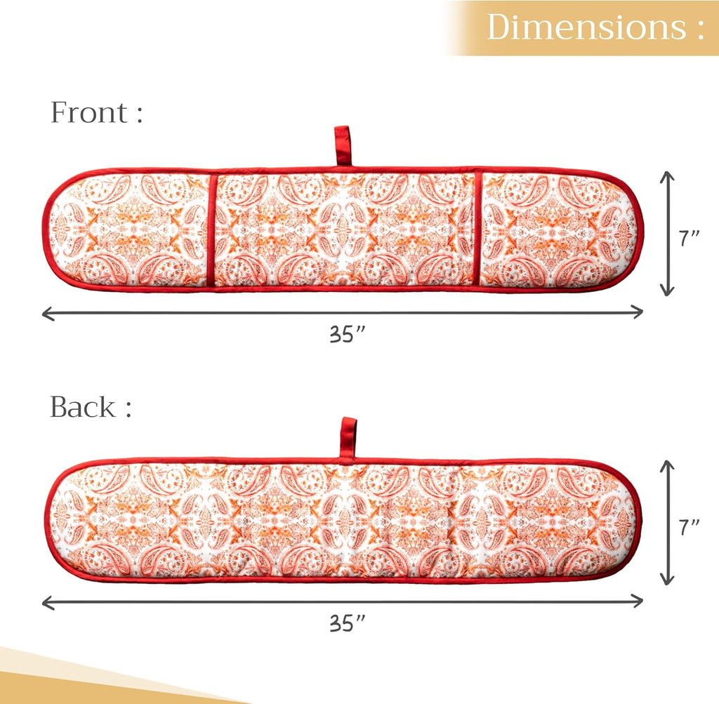 Maison d' Hermine Double Oven Mitts 100% Cotton 7"x35" Double Oven Mitt Heat Resistant BBQ Cooking Gloves with Loop, Baking, Grilling, Home, Kitchen, Handling Hot Pans (Orient)