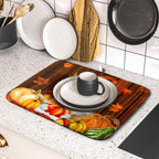 Fall Gnome Dish Drying Mat for Kitchen Counter,Autumn Pumpkin Maple Leaves Drying Mat 16 x 18 Inch Microfiber Dark Brown Wood Dish Drying Pad Dish Rack Drainer Mat Thanksgiving Day Decor