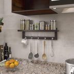 SMIBUY Coat Hooks with Shelf Wall-Mounted, 29.2 Inch Entryway Coat Rack for Wall, Bamboo Hanging Shelf with 5 Double Metal Hooks for Bathroom, Bedroom, Kitchen, Living Room, Mudroom (Dark Brown)