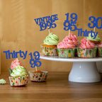 Gyufise 24Pcs Vintage 1995 Cupcake Toppers Cheers to 30 Fabulous Thirty Cupcake Picks Decorations for 30th Birthday Wedding Anniversary Party Supplies Deep Blue