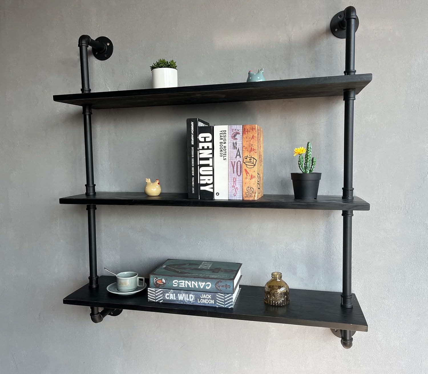 Industrial Pipe Shelf Shelving Bookcase, Wall Mounted Rustic Bookshelf, Floating Bookshelves for Wall,Retro Wood Metal Pipe Industrial Shelves for Living Room