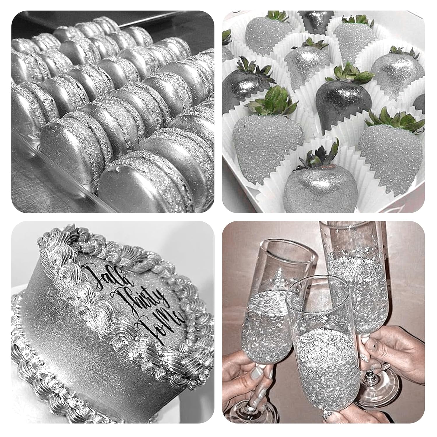 Silver Edible Glitter Spray - 10g Edible Silver Glitter for Cakes Food Grade Metallic Shimmer Powder Cake Sprinkles for Cookie Decorating Chocolate Strawberry